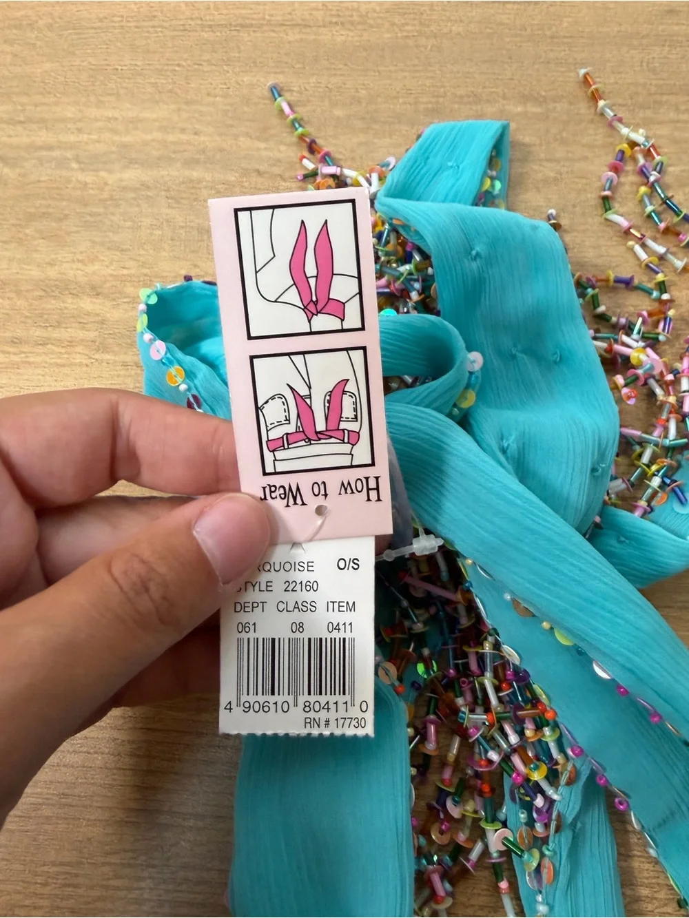 Vintage Y2K Beaded Skinny Scarf Turquoise Rainbow Beads Scarf/Belt NWT